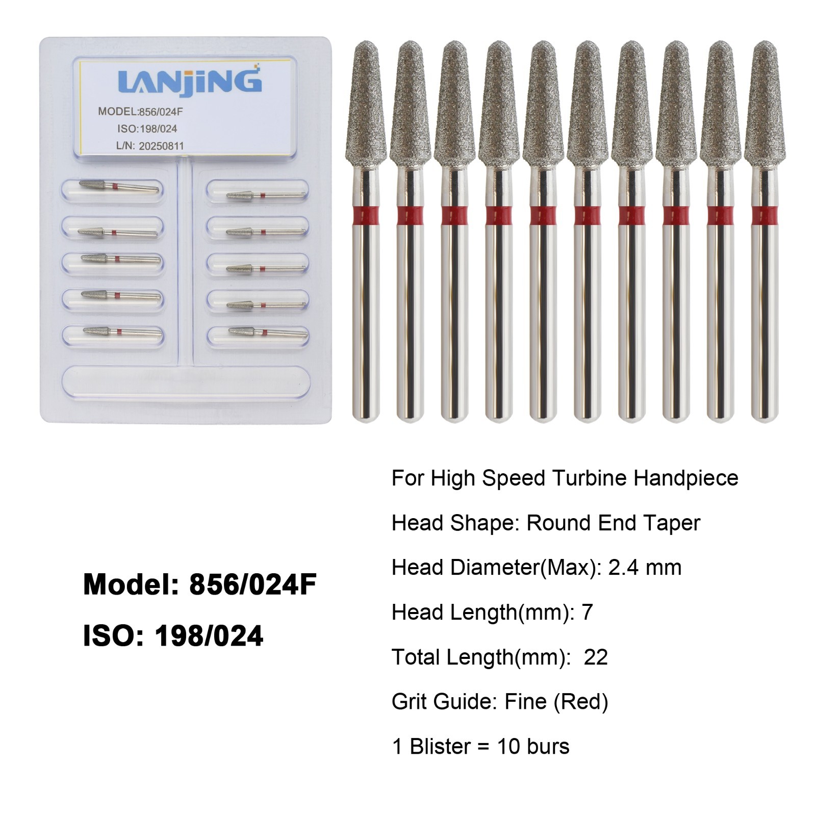 Dental Diamond Burs FG Round End Taper Bur Super Coarse Fine High Speed 856 850