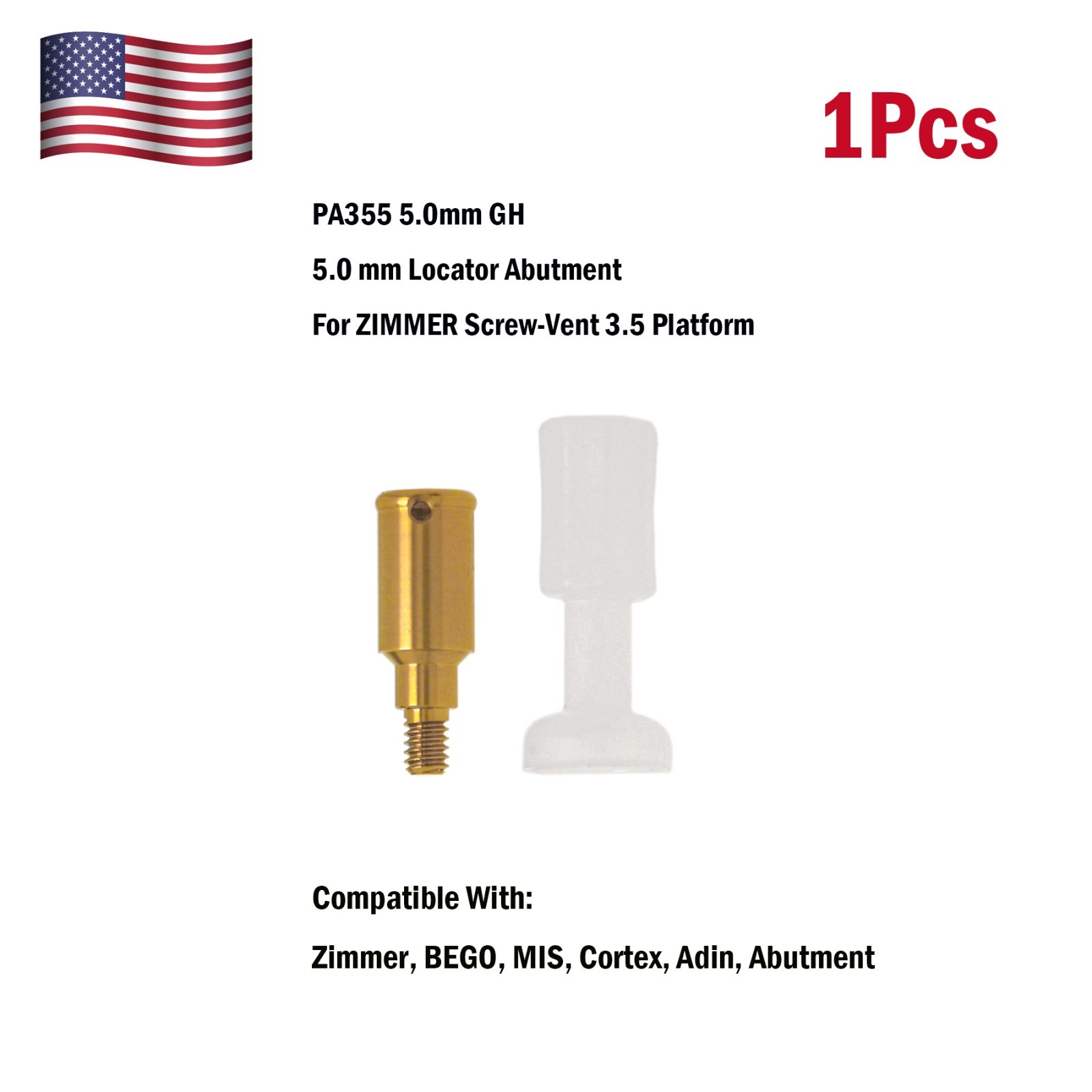 US For Zimmer Dental Locator Attachment Abutment & Male Cap Tool PAØ3.5mm 5mm GH