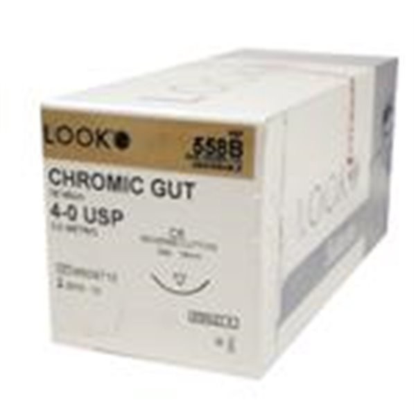 Look 558B Chromic Gut Absorbable Reverse Cut Sutures C6 3/8 Circle 4-0 18″ 12/Bx