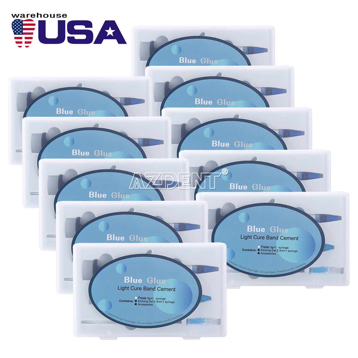 Dental Orthodontic Adhesive Light Cure Adhesive Paste+Etchant Acid Gel Blue Glue