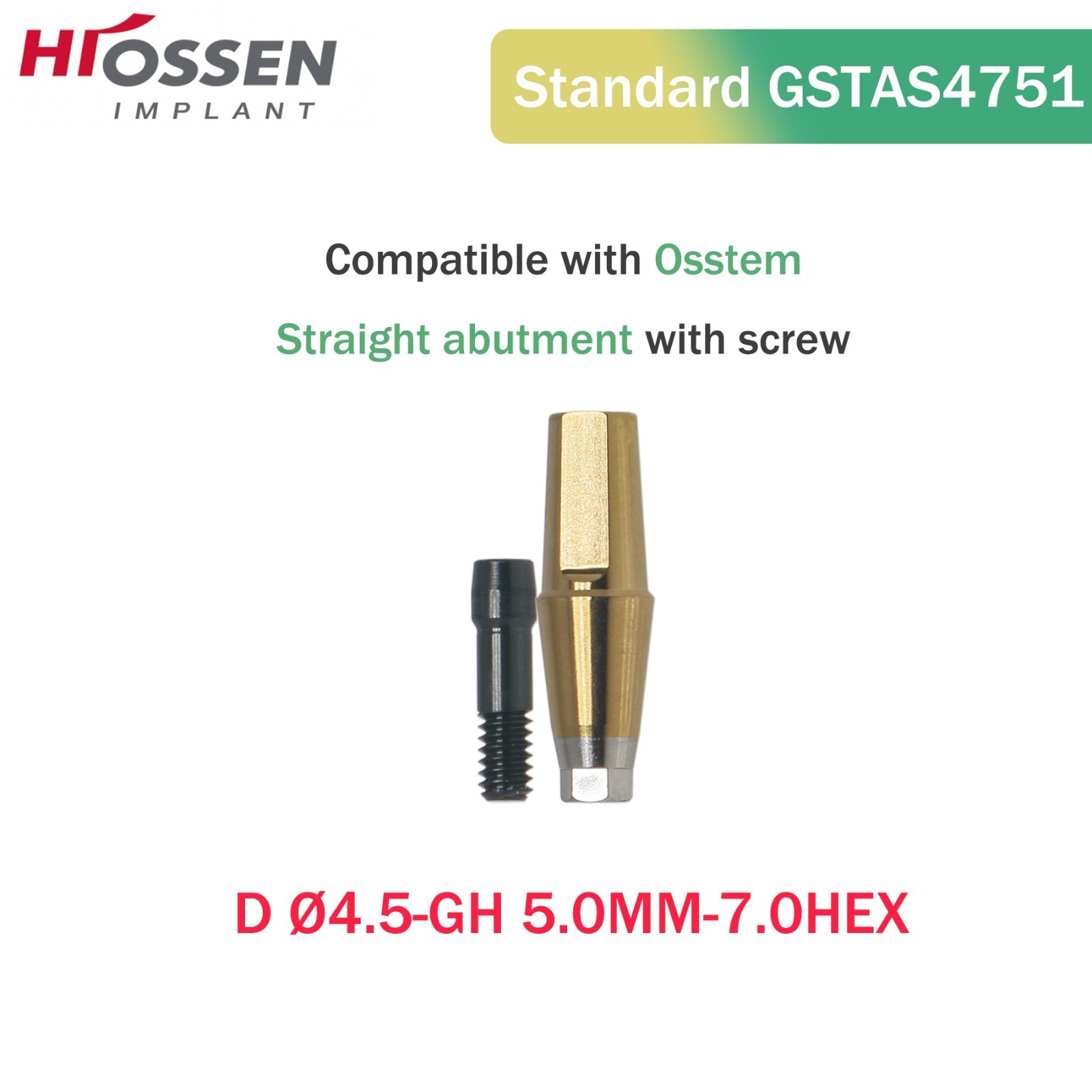 Osstem Hiossen Ti Cemented Straight Abutment Hex Mini/Regular Platform 1-6mm GH