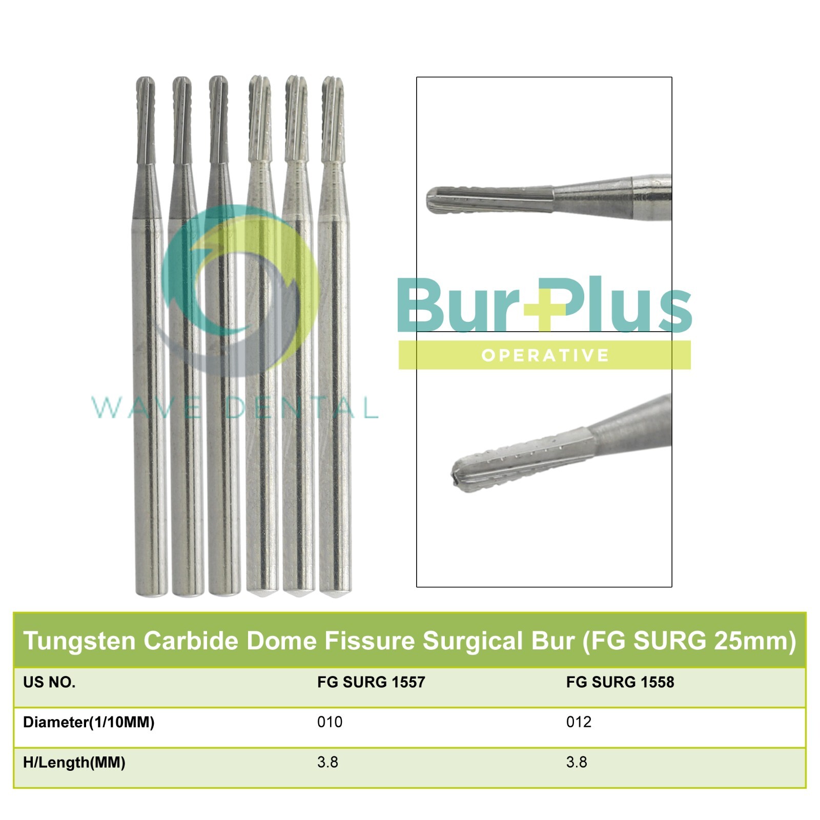 Wave Dental Carbide Burs High Speed Friction Grip 19mm Surgical FGOS FG 25mm