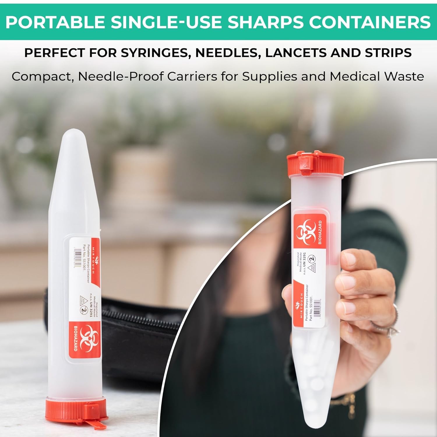 Single Use Portable Sharps Container for Needles Syringes Medical Disposal