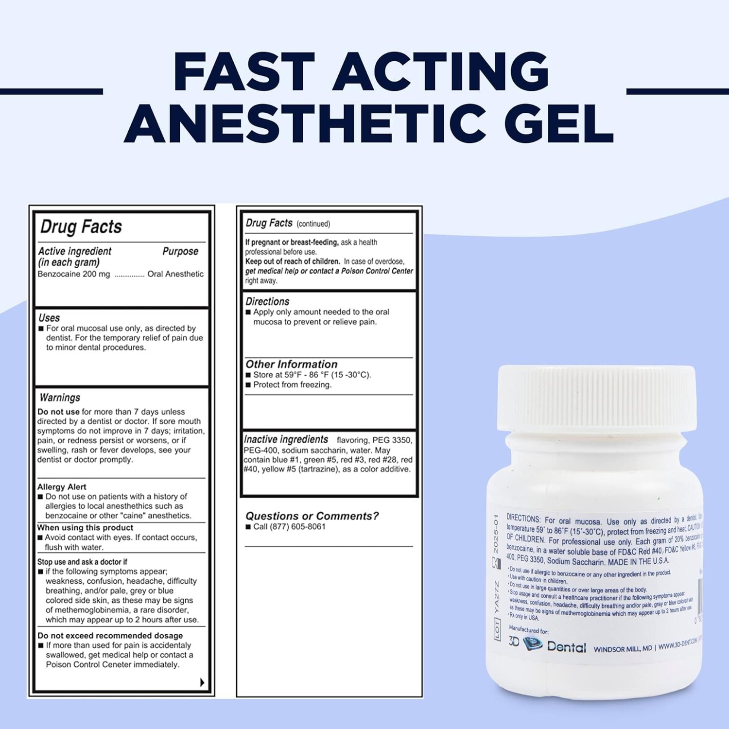 Dental Topical Anesthetic Gel 1oz Jar, Made in USA, Exp 09/2027