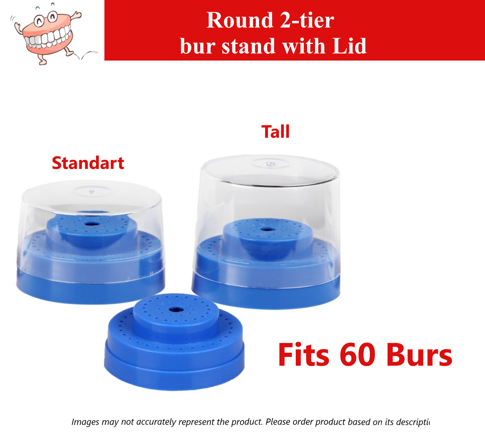 Dental Bur Blcok Lab Bur Holder For FG & RA, Fits 60 – 2 Tier with Clear Lid
