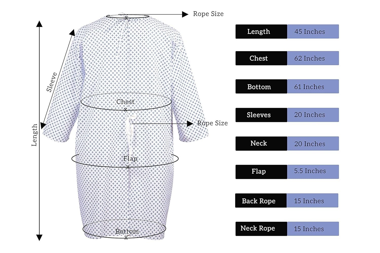Comfortable Hospital Gown 6 Pack – Unisex Fits Up to 2XL, White Medical Gowns