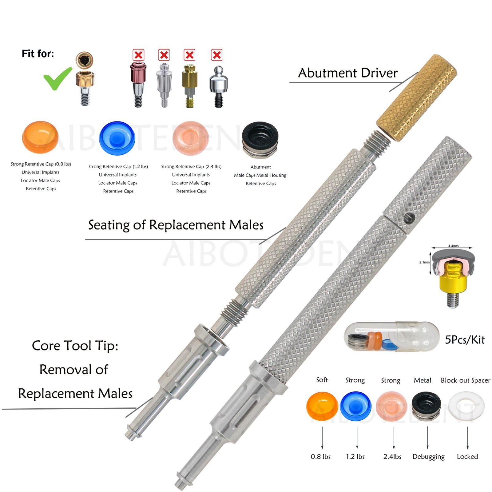 US Locator Abutment for Zimmer Screw-Vent 3.5 Titanium Abutment Male Cap Inserts