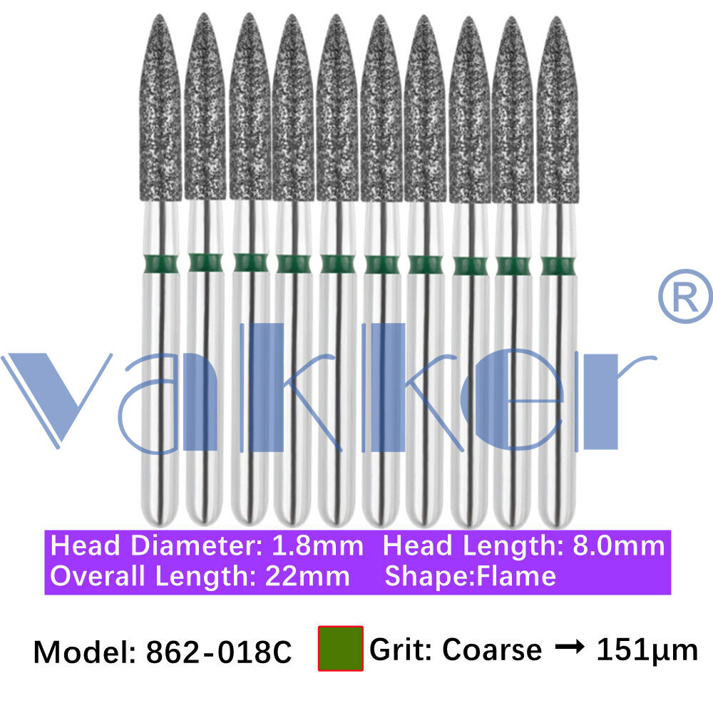 10pc/pk Vakker Dental FG Flame Shape Diamond Burs for High Speed Handpiece
