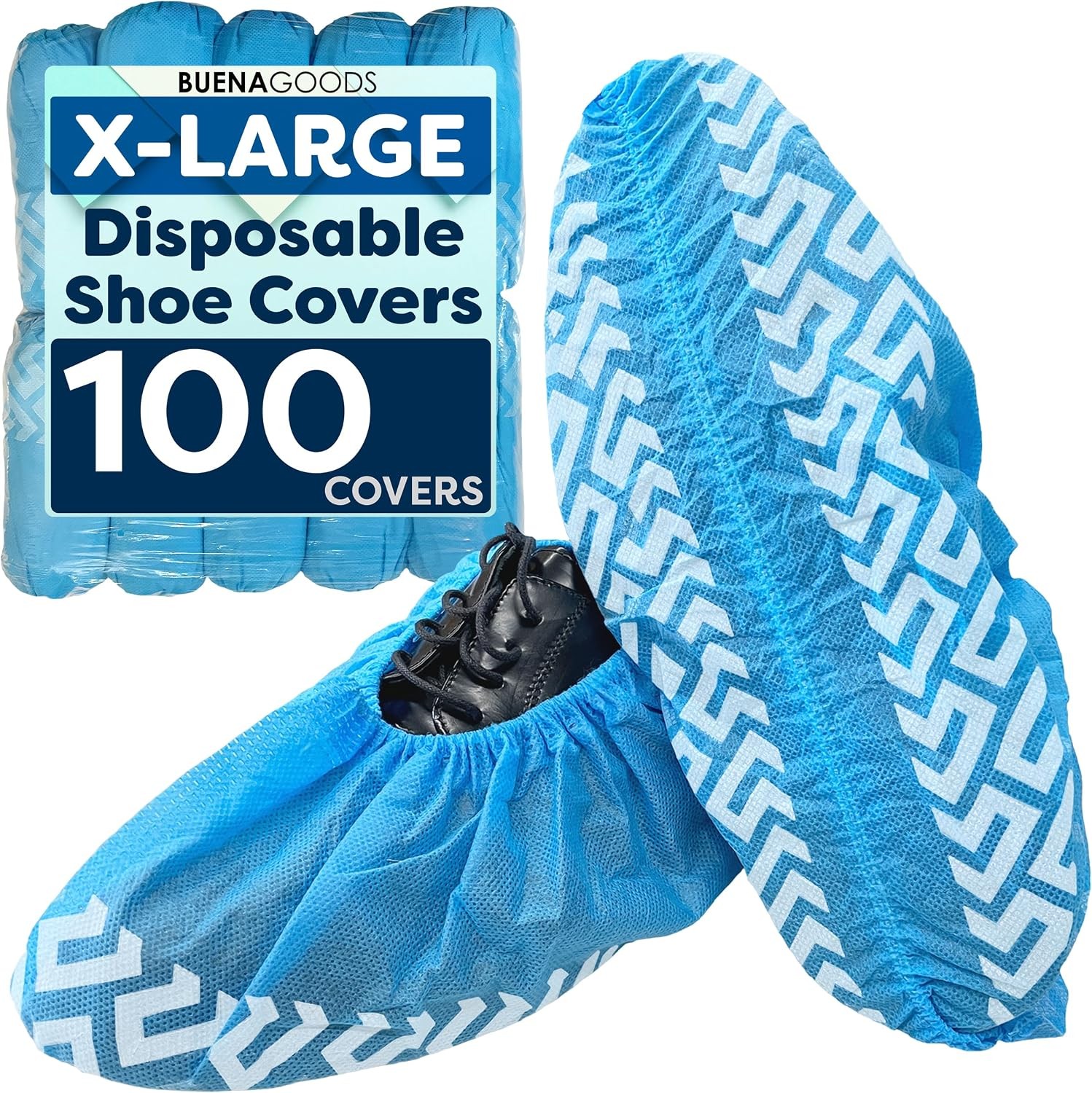 100 Pack Extra Large Disposable Blue Boot & Shoe Covers Indoor Reusable Shoe
