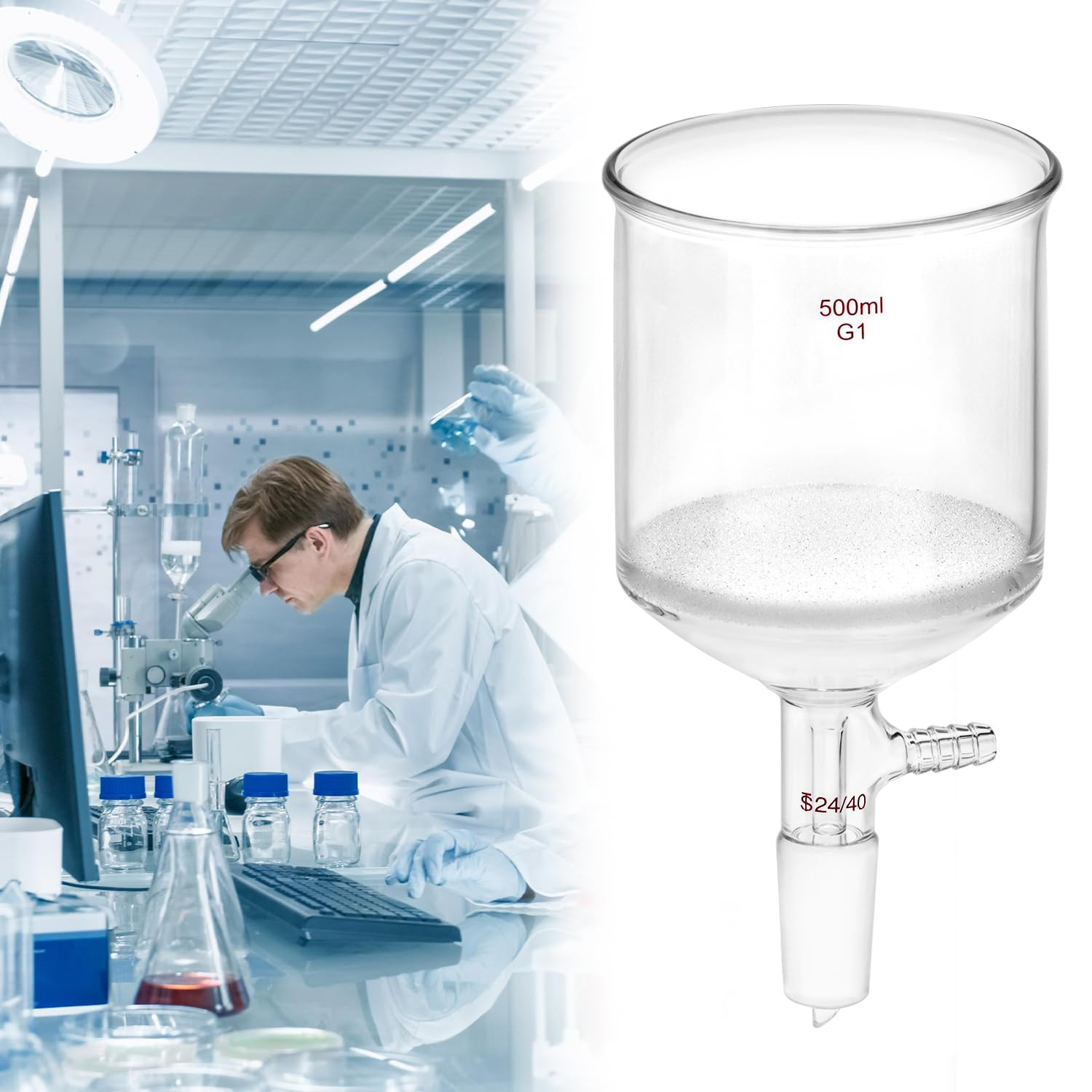 500Ml Filtering Buchner Funnel Medium Frit (G1) Lab Glassware with Standard 2…