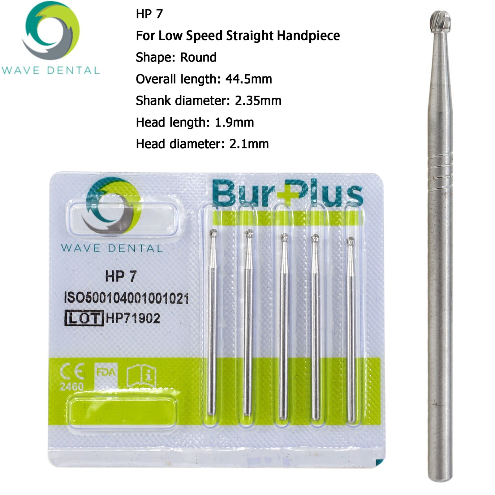 Wave Dental Carbide Burs HP Round 1/4 2 4 6 8 For Low Speed Straight Handpiece