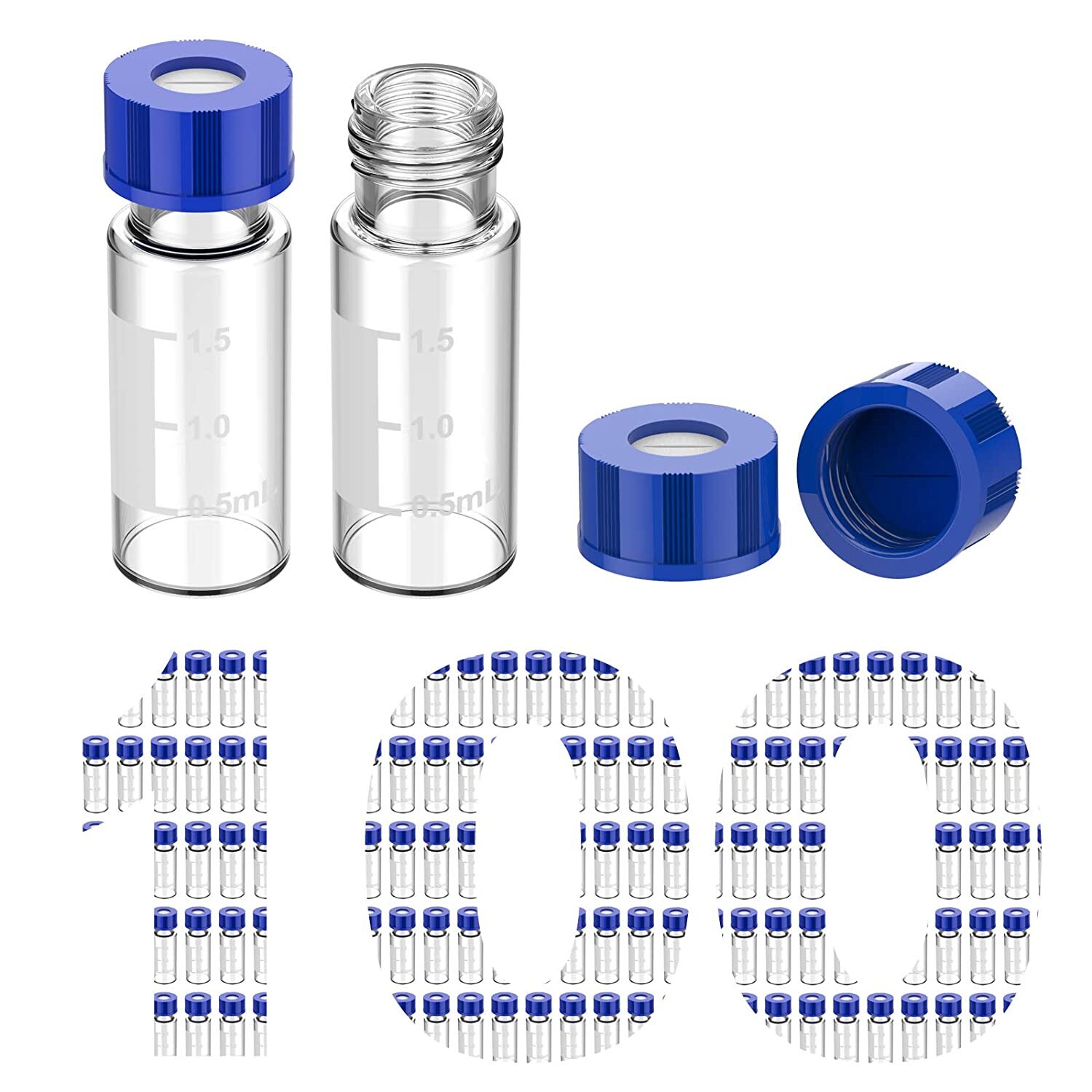 10000x 2ml Autosampler Vials Preslit Septa 9-425 Screw Caps Graduation Standard
