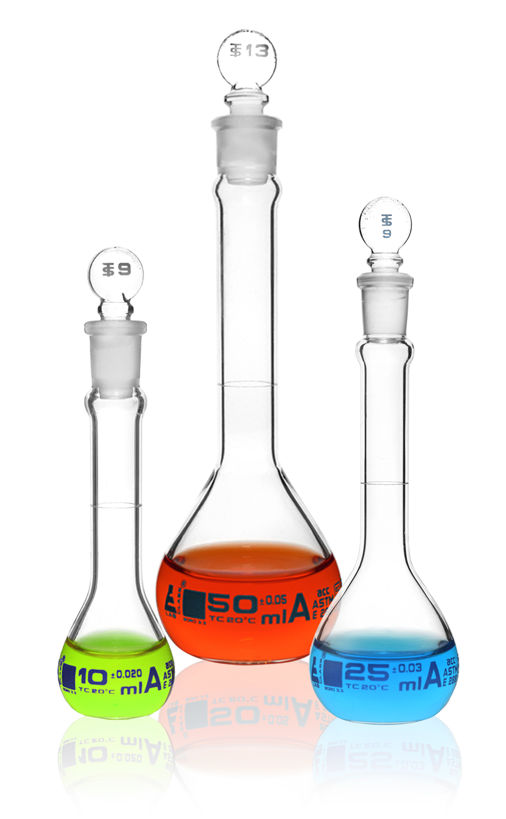 Eisco Labs Volumetric Flask Set, 10, 25, 50ml – Class A, ASTM