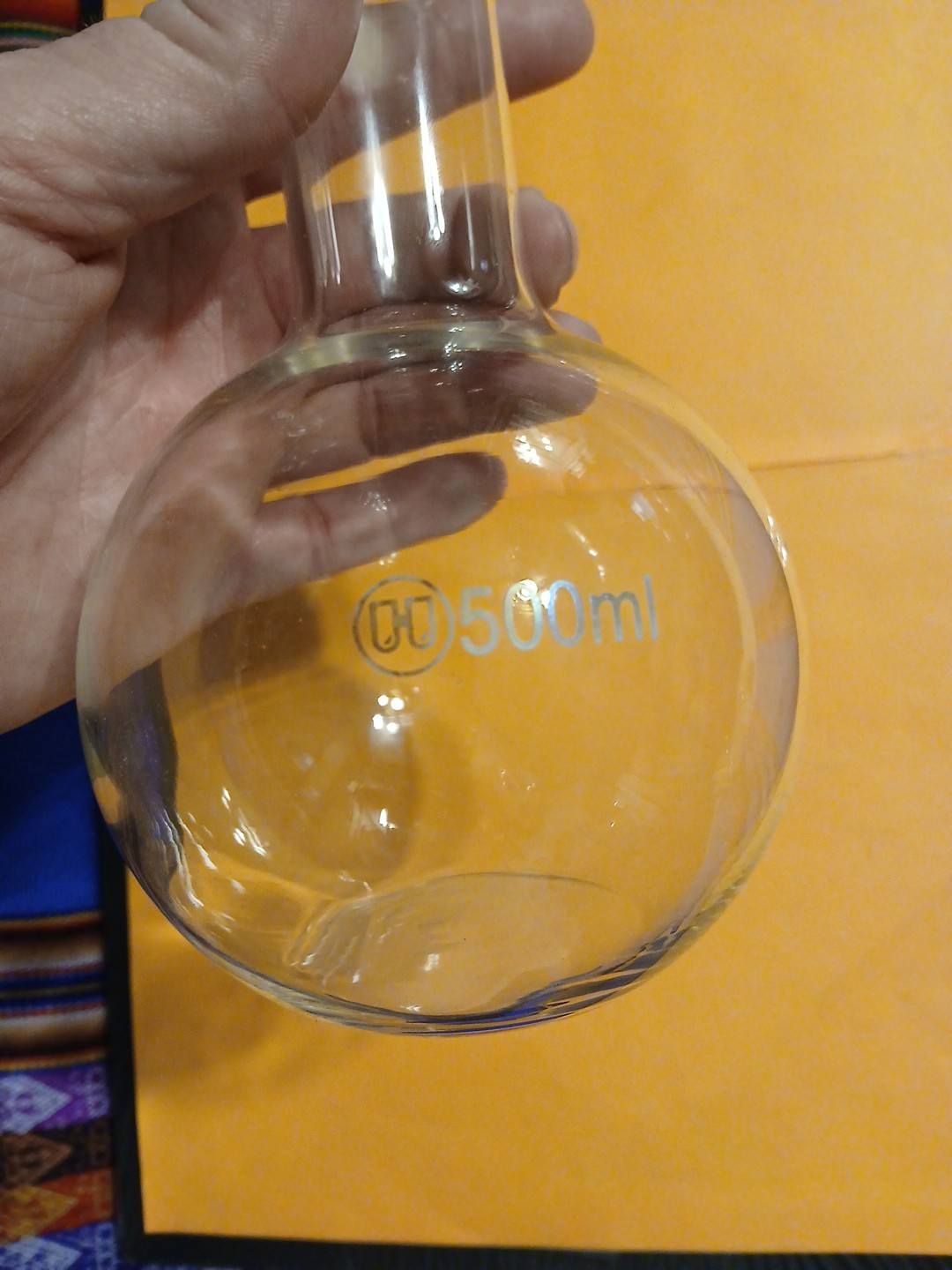 Boiling Flask, 500ml, Borosilicate Glass, Wide Neck, Flat Bottom – Unbranded