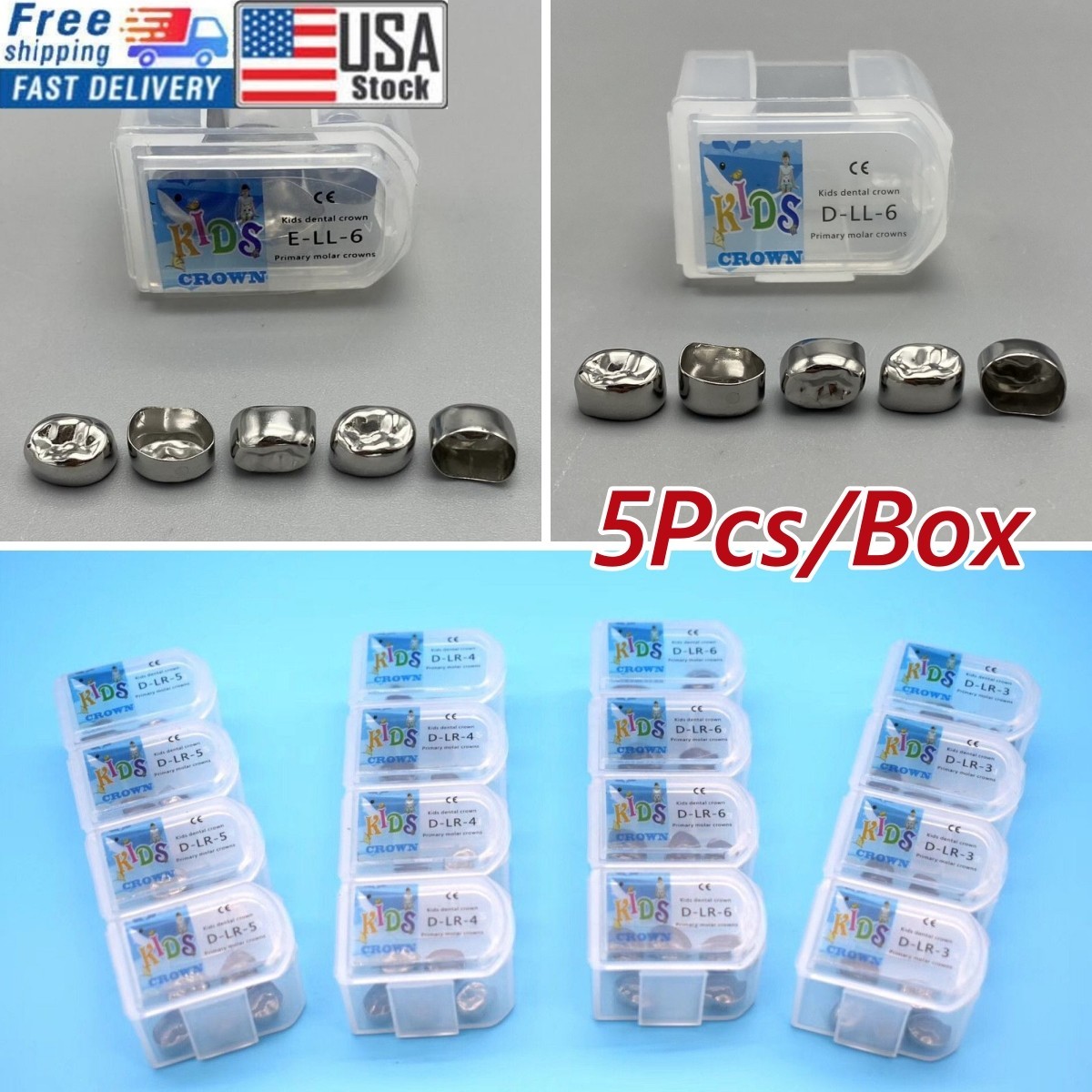 Dental Kids Primary Molar Crowns Stainless Steel Pediatric crown 48 Sizes