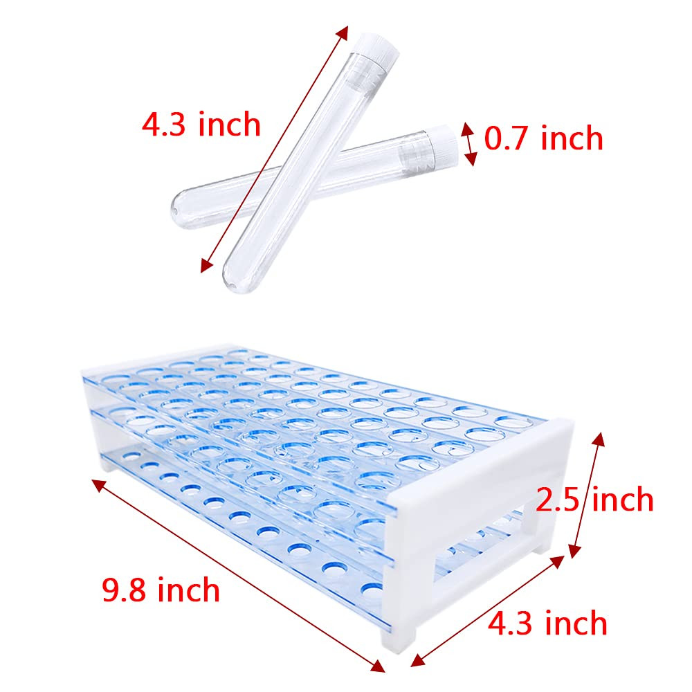 50Pcs 10Ml Clear Plastic Test Tubes with Rack,16 X 100Mm Tube with Caps and 50 H