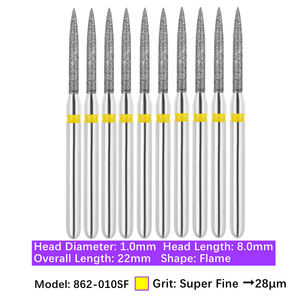 10pc/pk Vakker Dental FG Flame Shape Diamond Burs for High Speed Handpiece
