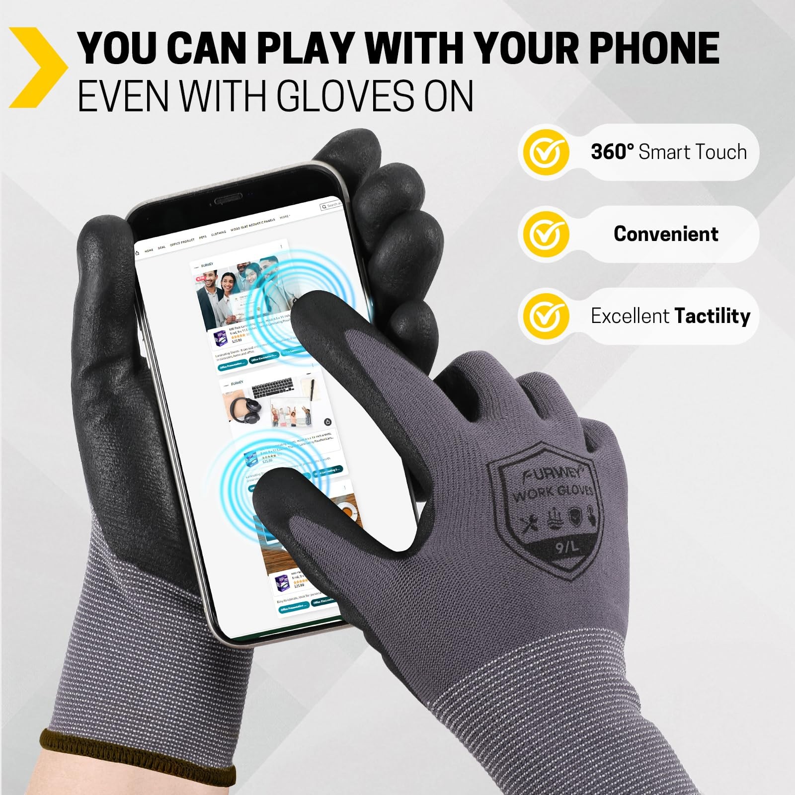 Furwey Safety Work Gloves16 Pairs Micro-Foam Nitrile Coated Glove For Men And