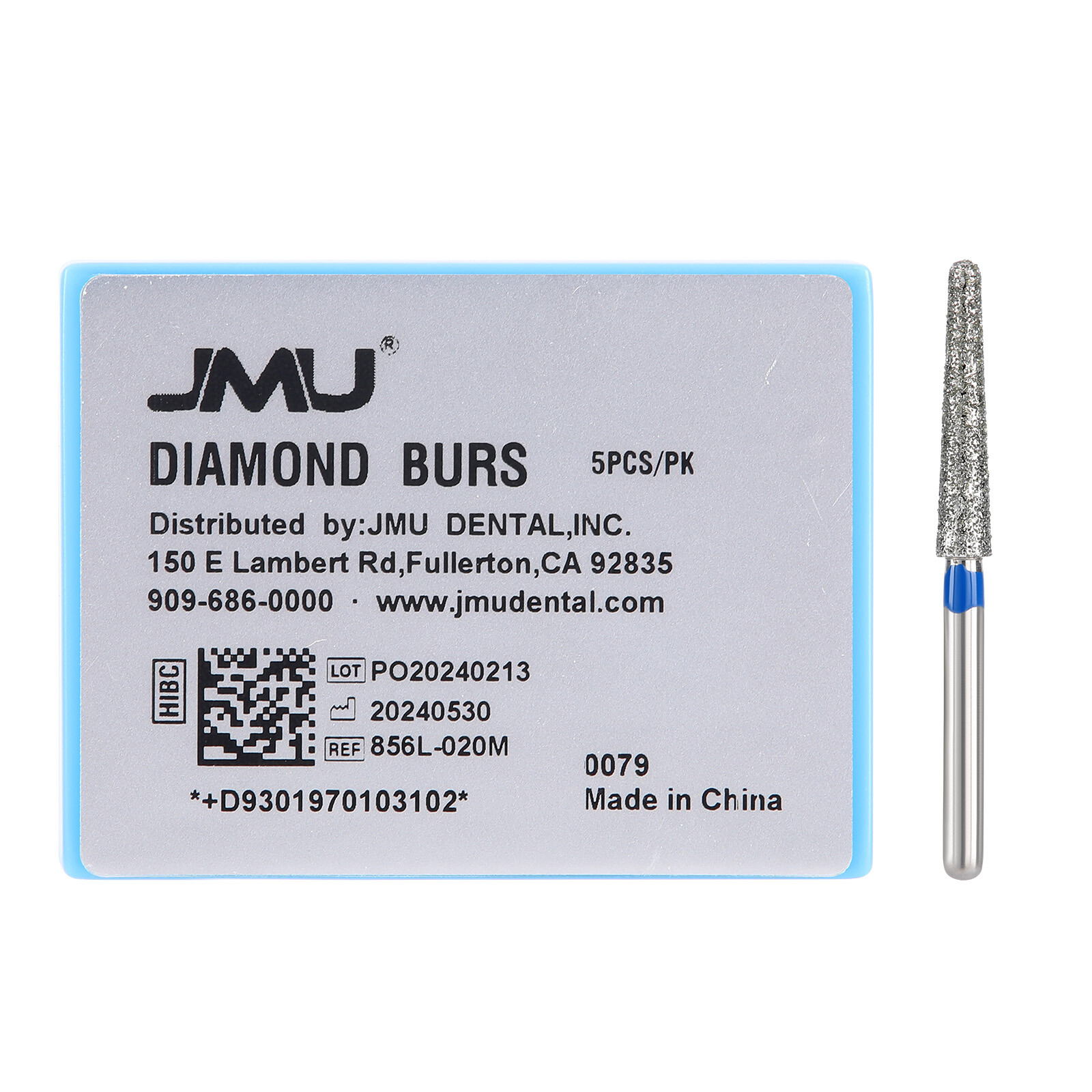 JMU Dental Diamond Burs Medium Grit Round End Taper FG Burs 856L-020M 5pcs