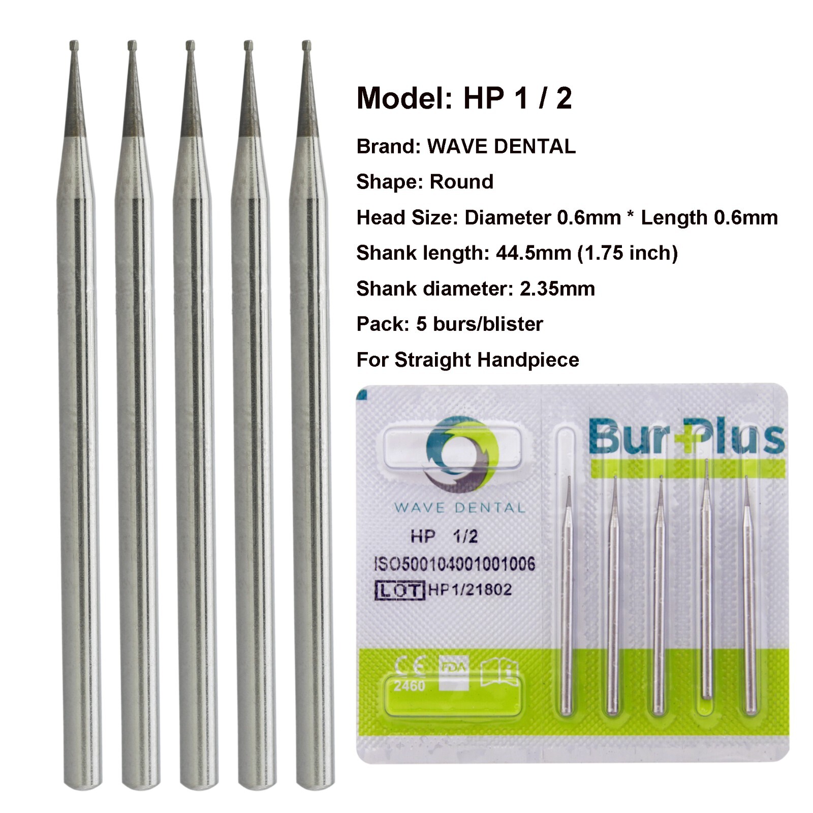 Wave Dental Round Tungsten Carbide Burs HP 44.5mm Shank for Straight Handpiece