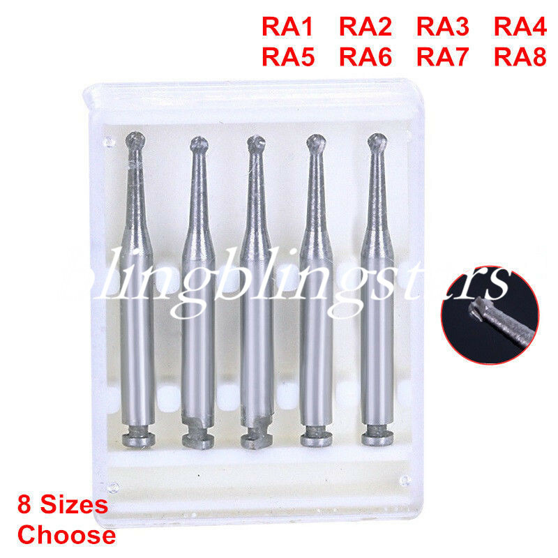 5 Pcs/Box Dental Carbide Bur Round for Slow Speed Latch Type RA#1-#8 Burs Angle