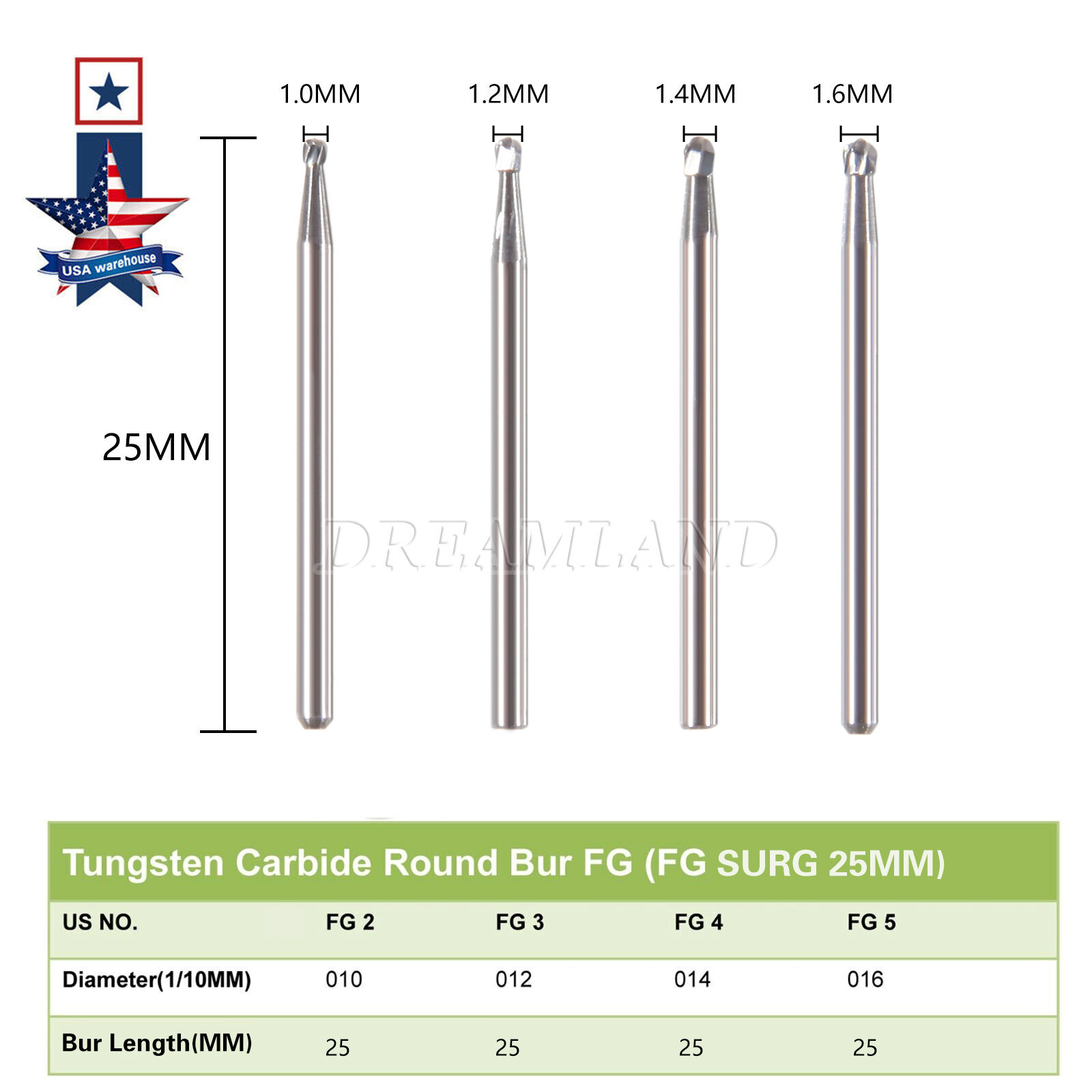 1-20 X Dental Surgical Length Bur Round Tungsten Carbide 25mm FG SURG FGOS