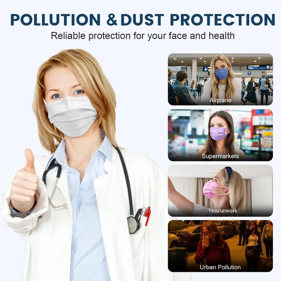 Disposable Face Mask for Adults – 4 Ply Protection, Individually Wrapped 50 Pack
