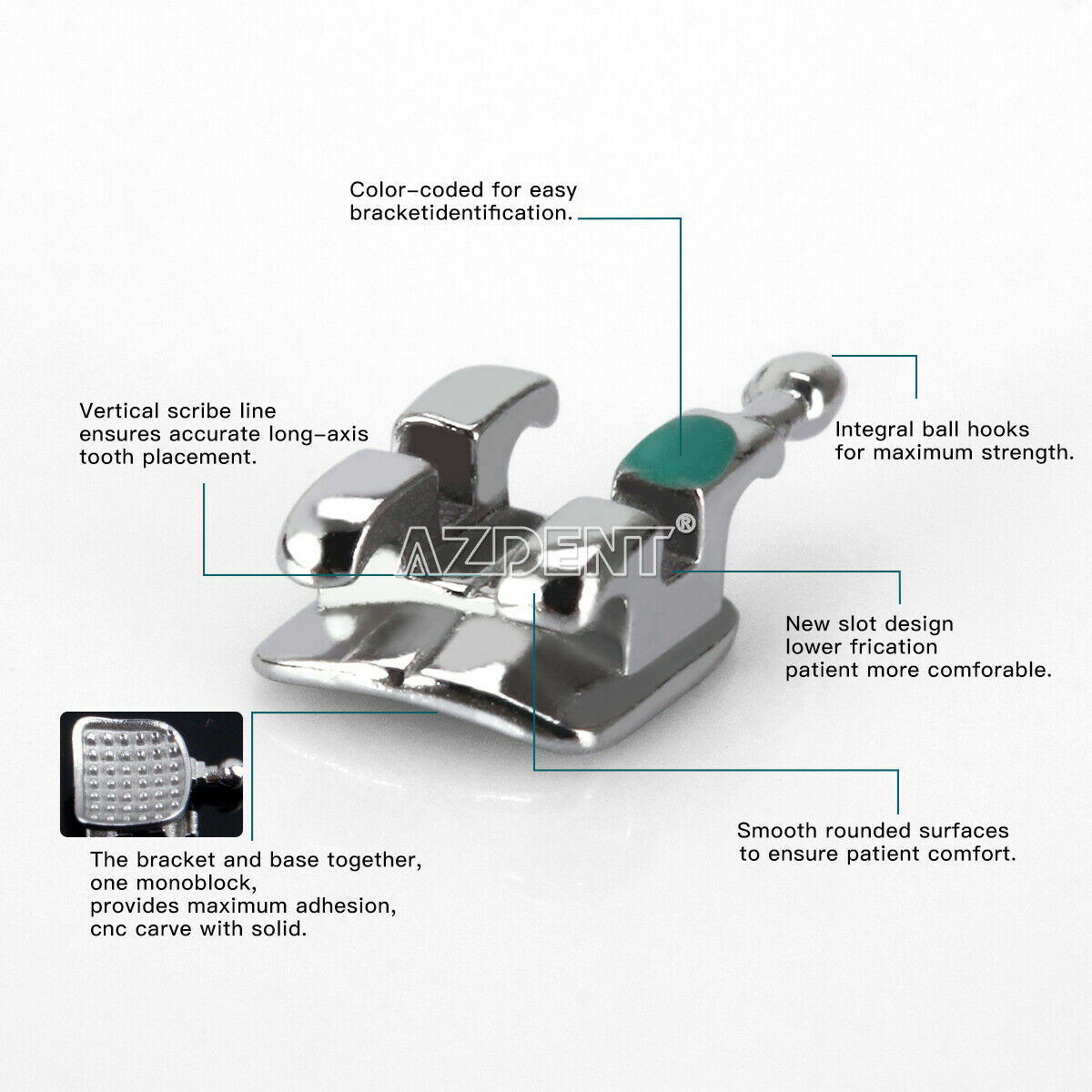 Dental Orthodontic Brackets Braces Mini Roth MBT 022/018 Hook3/345 MIM Monoblock