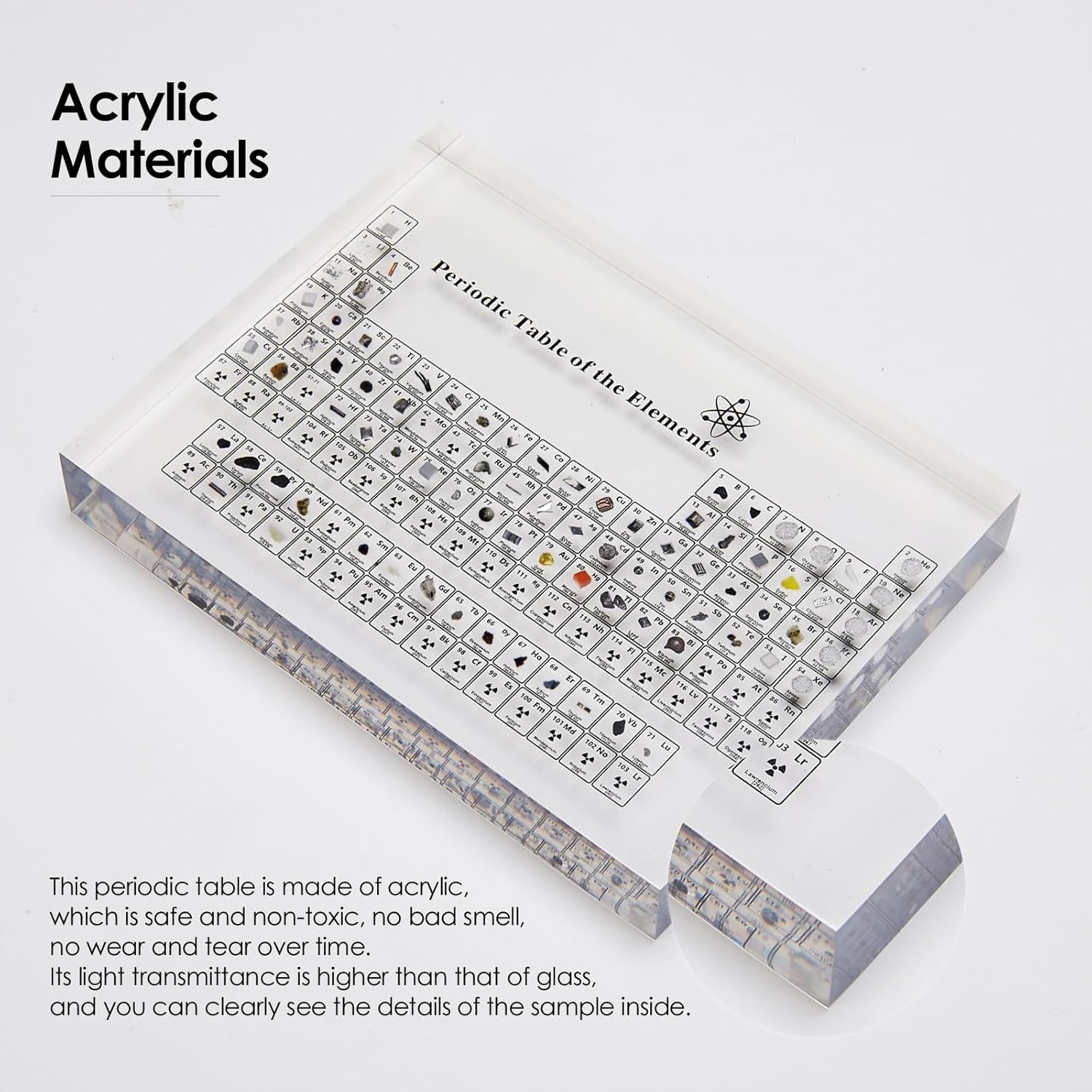 Periodic Table with Real Elements Inside, Acrylic Periodic Table Display with 83