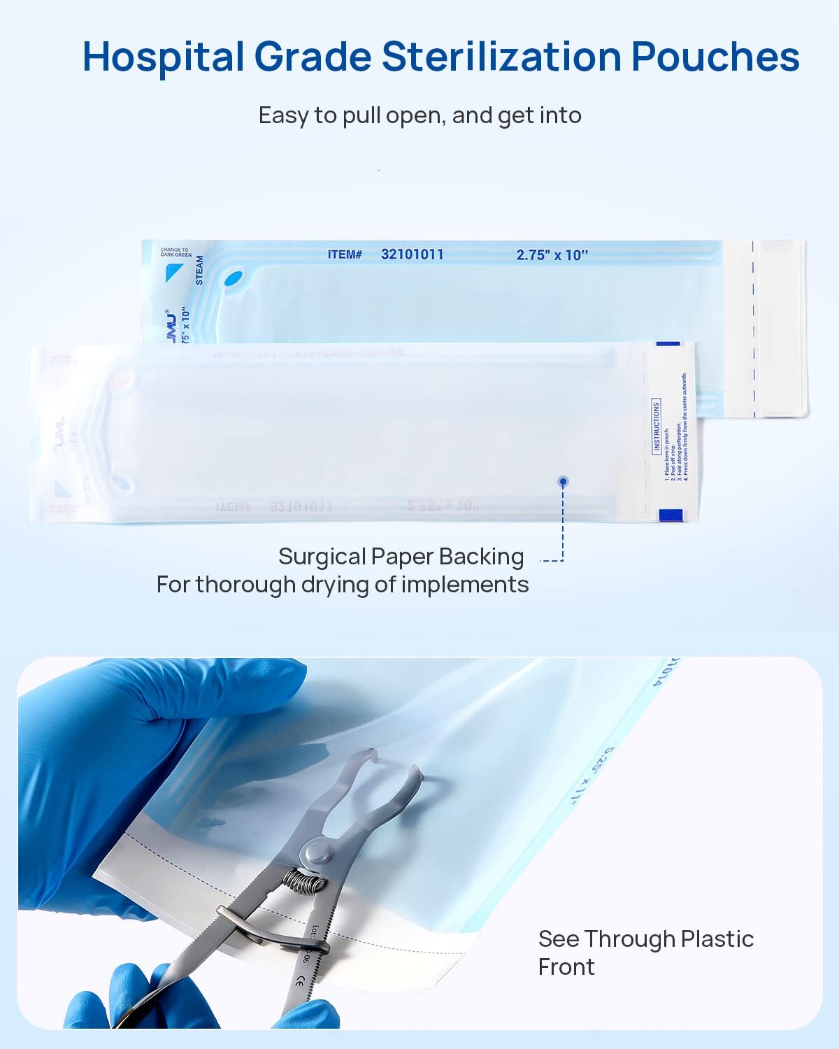 JMU 200Pcs/Box Dental Self-Sealing Sterilization Pouches 2.25″ x 5″