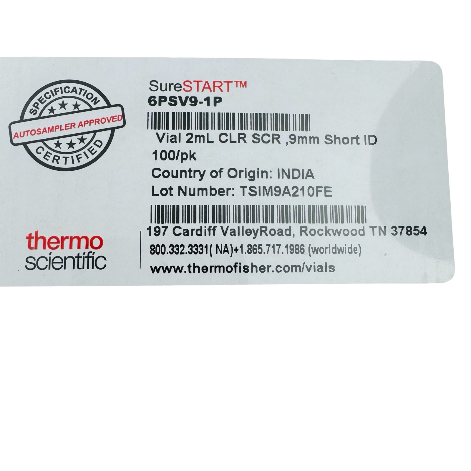 Thermo Scientific SureSTART 2mL Clear Vials 9mm Short ID 100/pk (6 Packs)