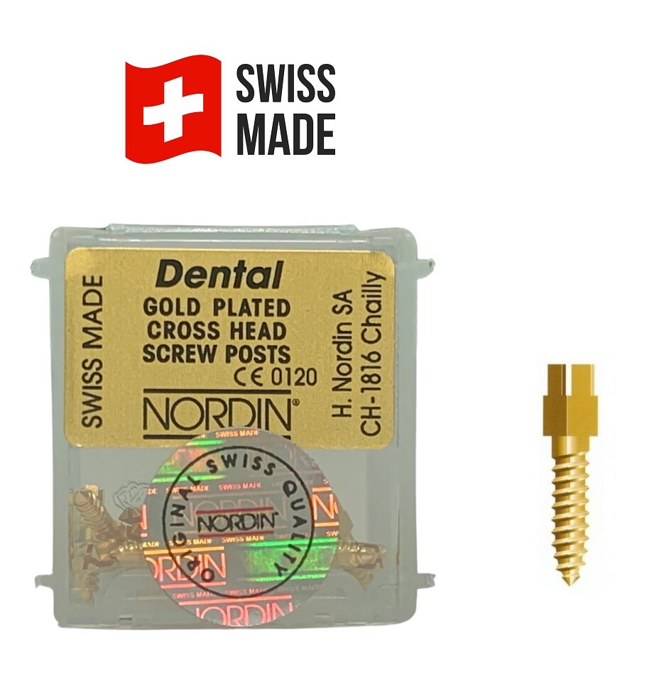 NORDIN Dental Gold Plated Screw Post ORIGINAL All Sizes Refill of 24 posts