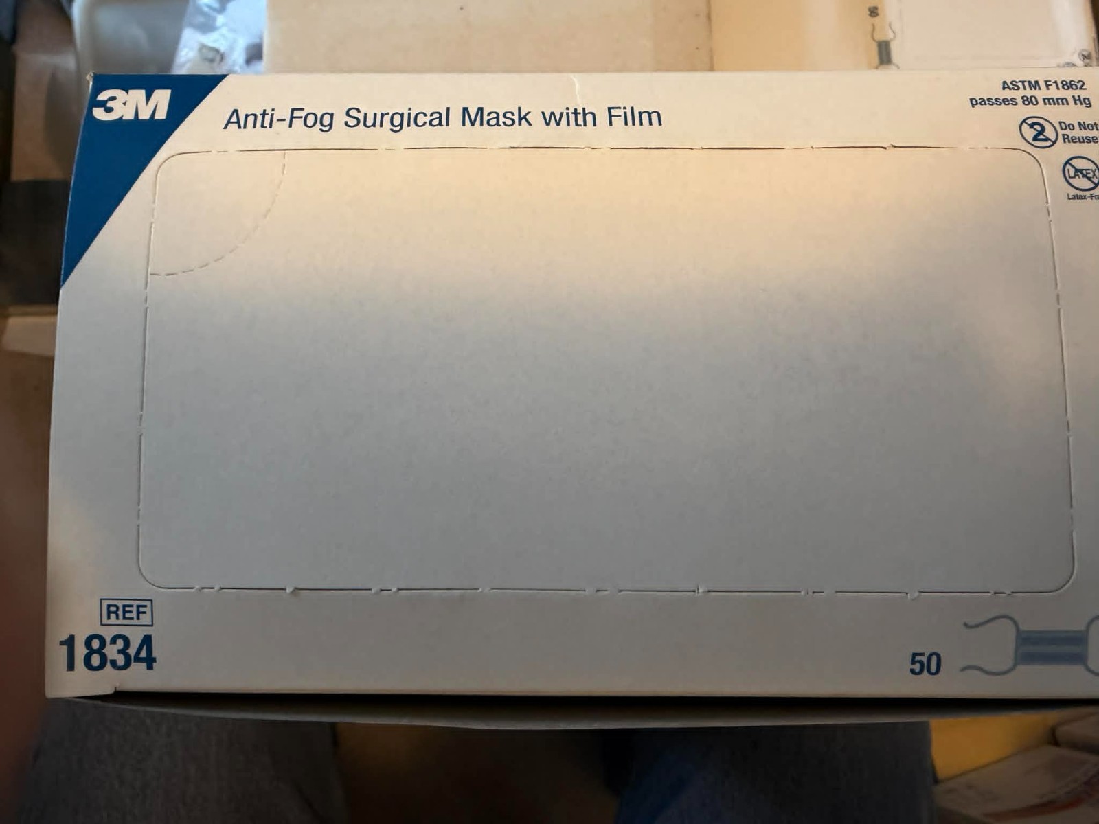 *50-Pieces* 3M Health Care 1834 Tie-On Anti-Fog Surgical Masks with Film