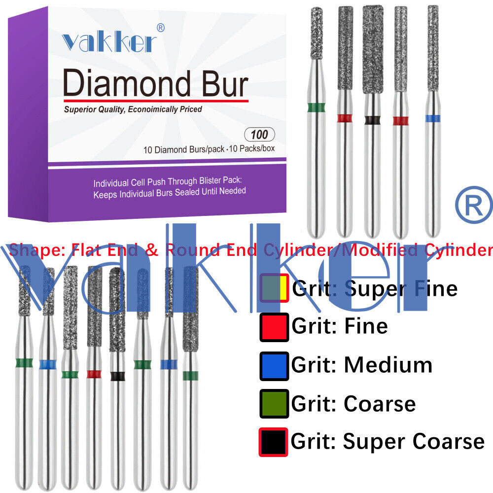 10pc Diamond Burs Shape Flat & Round End Modified Cylinder Fine Medium Coarse