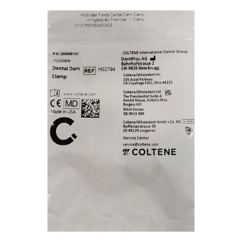 *1-Pack* Coltene HySolate Fiesta Dental Dam Clamp #2 Wingless Premolars H02794