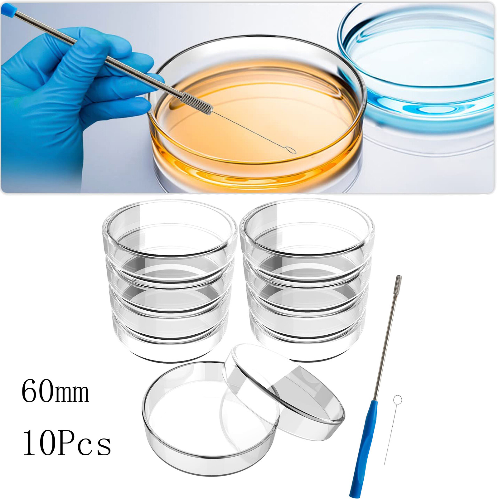 60/90/100mm Glass Petri Dishes with Lids Autoclavable Lab Petri Plates Reusable