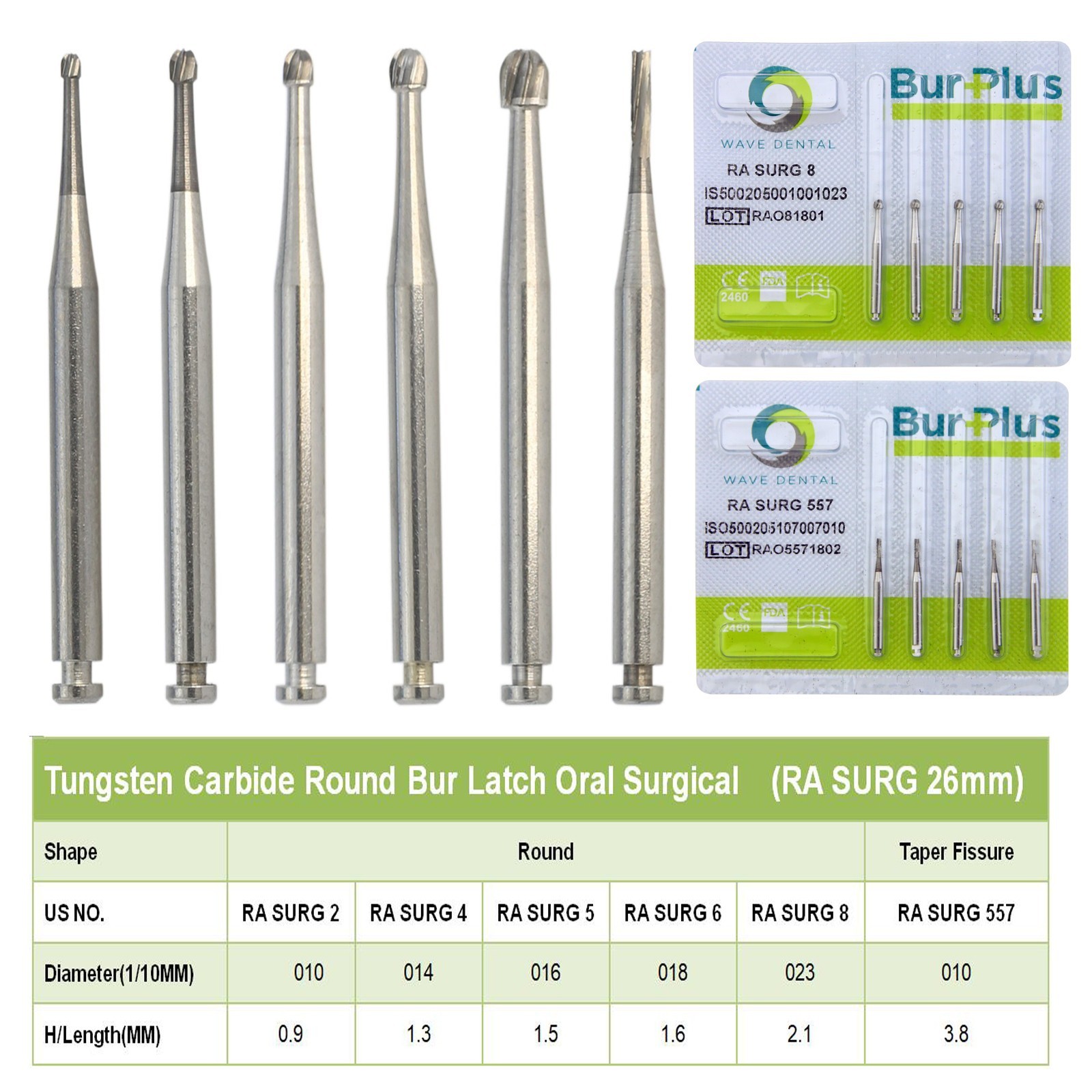 Wave Dental Carbide RA Latch Burs Taper Fissure Round Surgical Bur 4 8 701 557
