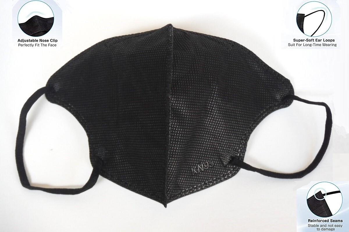 Medium Size Adult Disposable 10-200 Pcs Black KN95 Face Mask 5 Layers Respirator