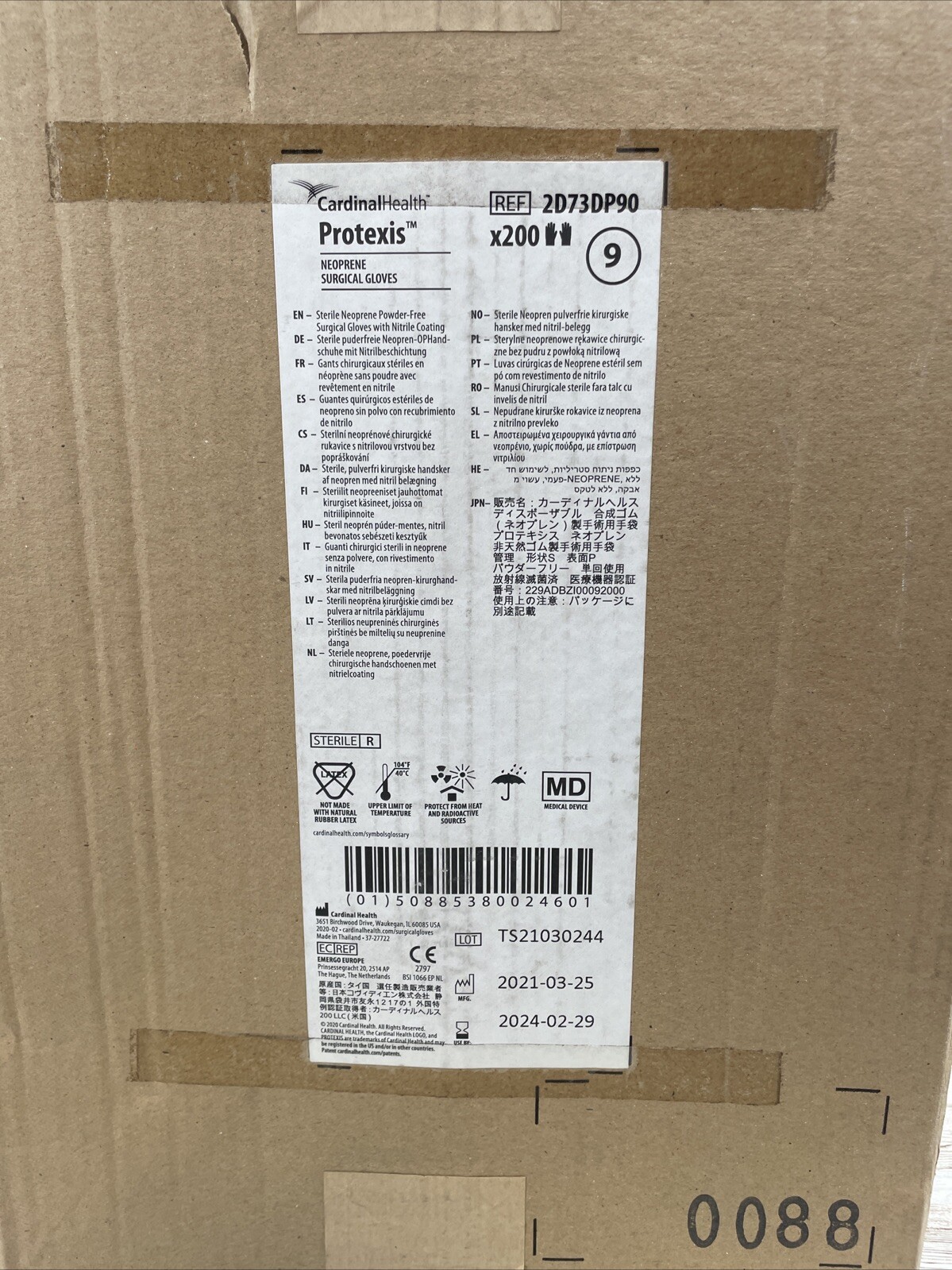 *1 CASE* Protexis Neoprene Surgical Gloves Size: 9 Exp: 02/24, 200 pair 2D73DP90