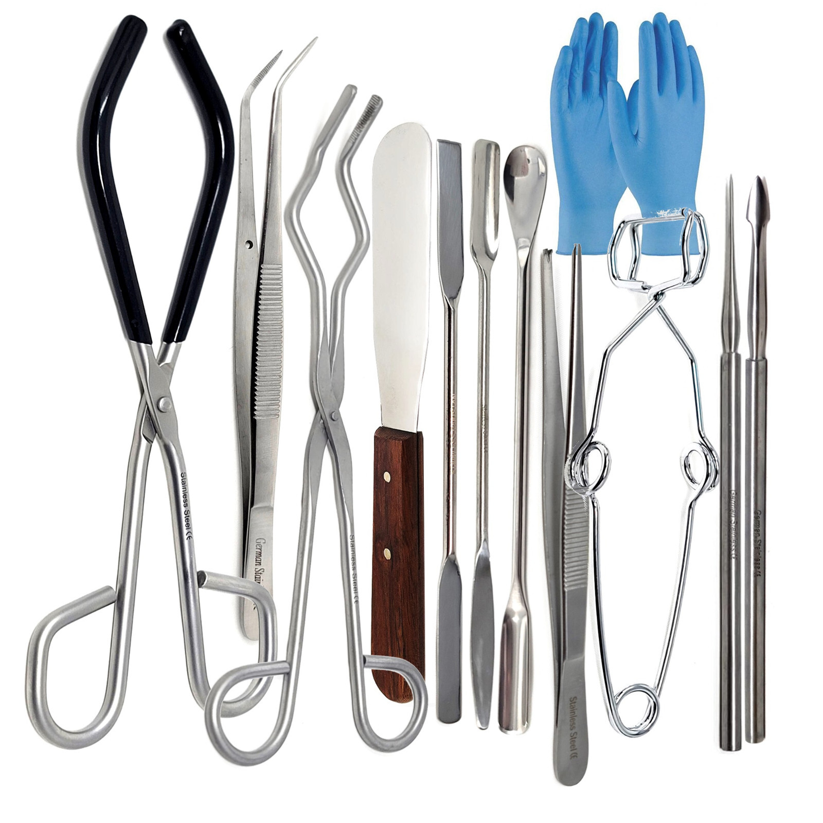 12 Science Lab Tools Pack for Basic Starter Chemistry Set Crucible Tongs Spatula
