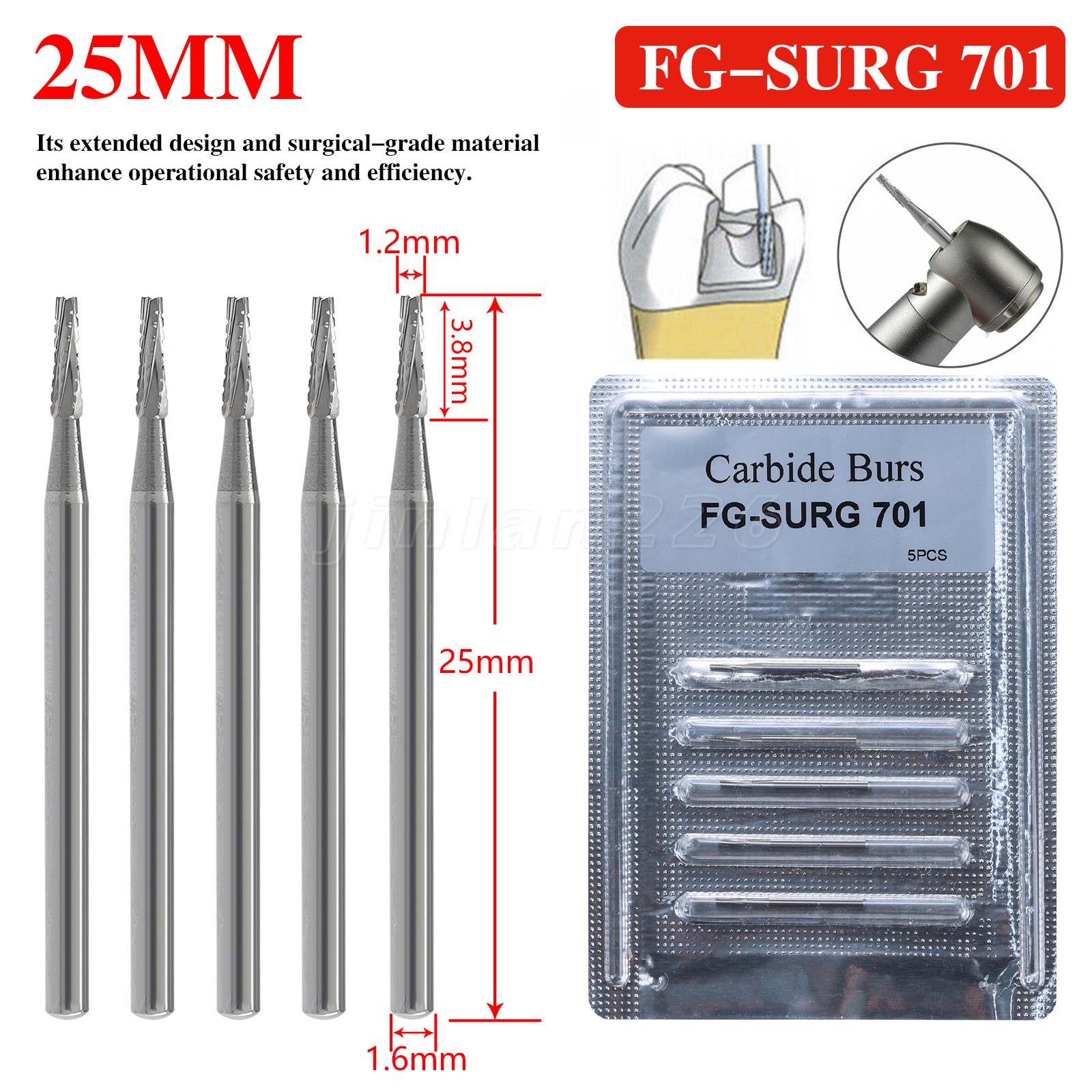 Dental 701 Surgical Burs FG SURG High Speed Carbide FGOS