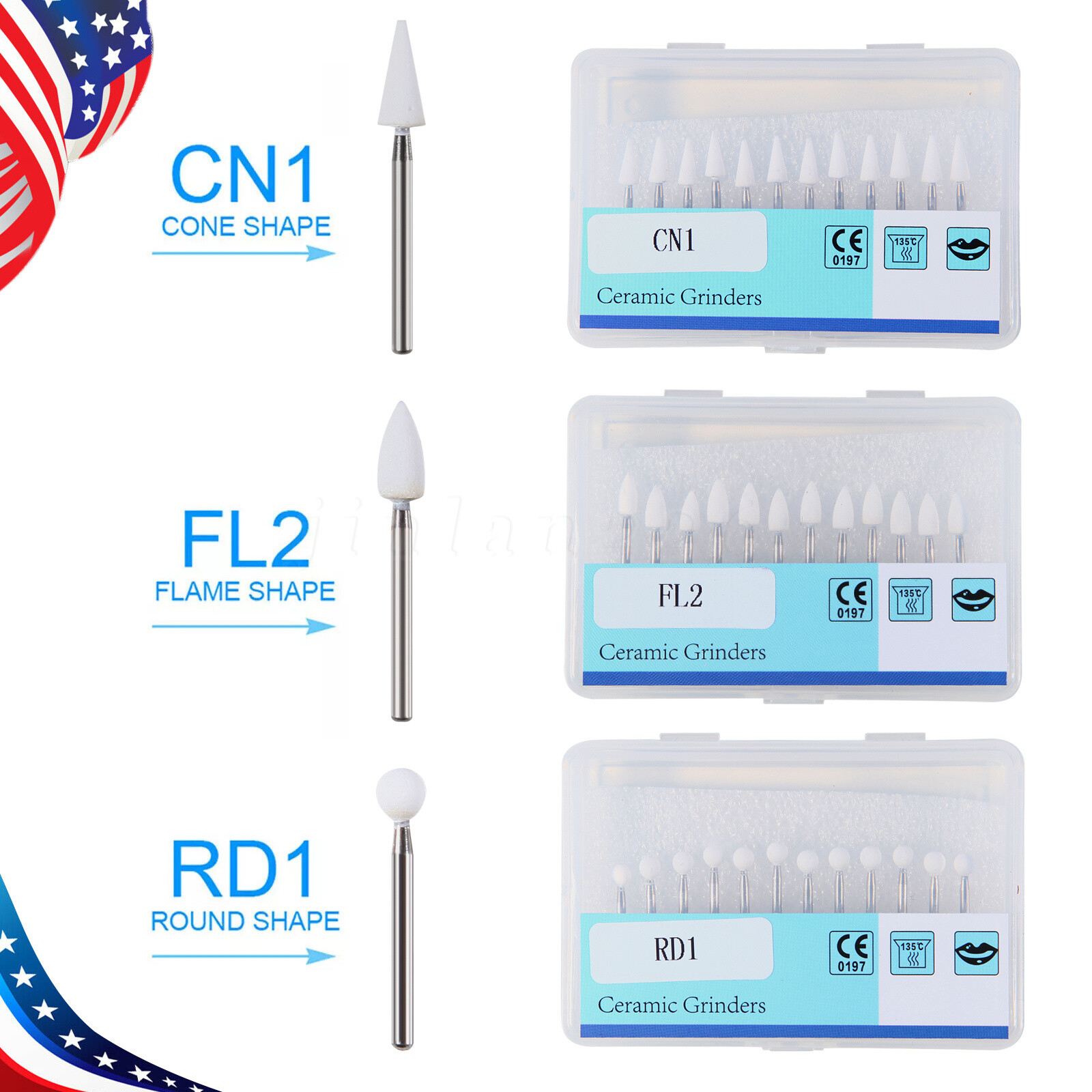 Dental White Stone Porcelain Resin Polishing Burs FG /Composite Finishing Burs