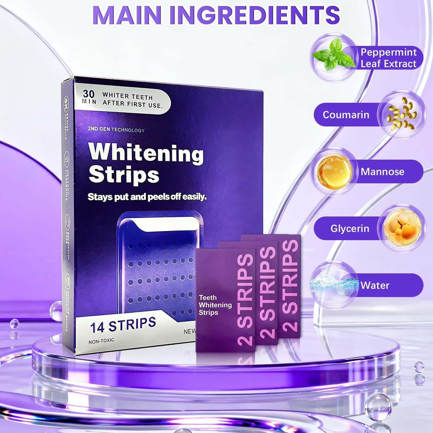 2PC Purple whitening Strips, 14 Strips(28) per, 1 Count (Pack of 1), 1