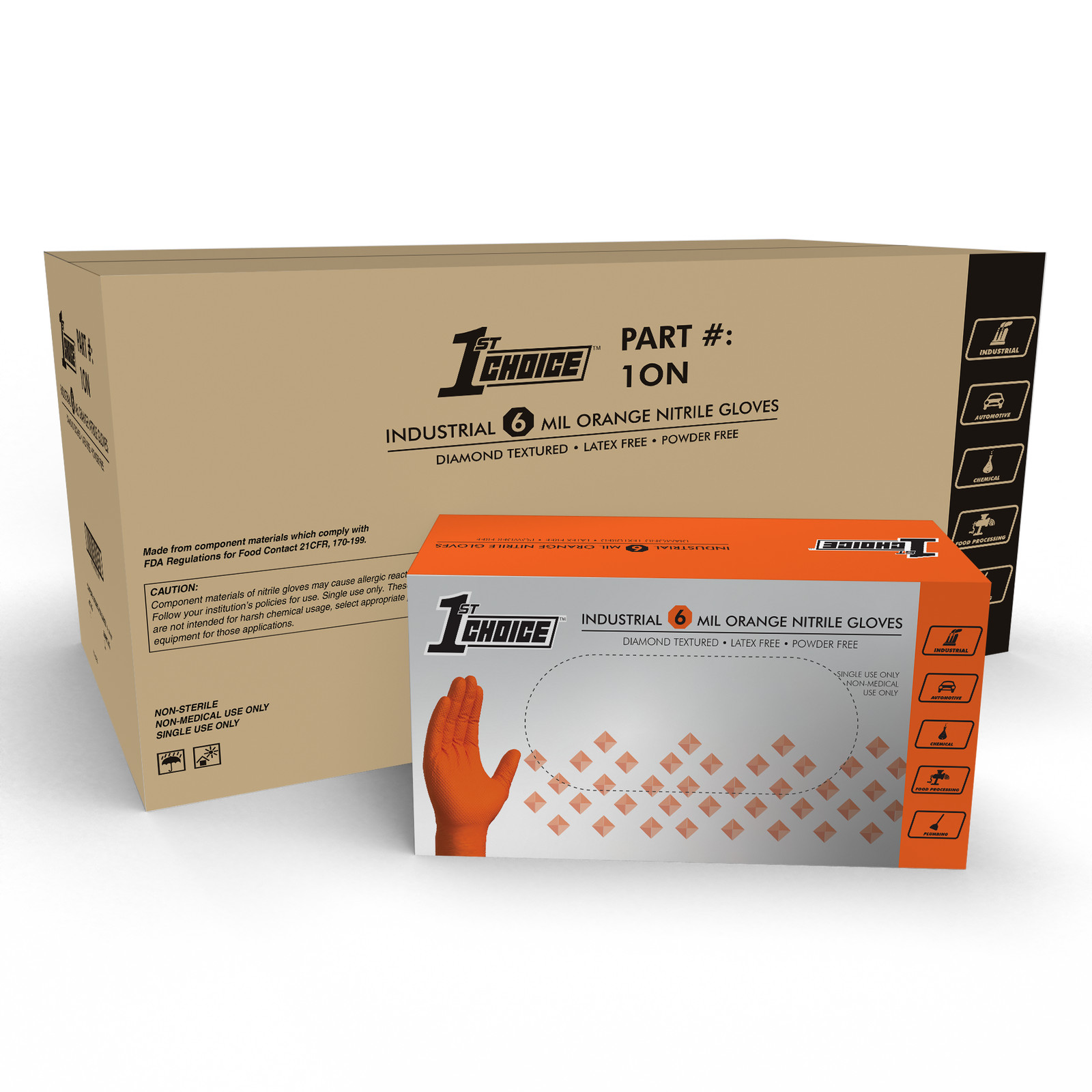 1st Choice Premium Orange Nitrile Disposable Gloves, 6 Mil, Case of 1000