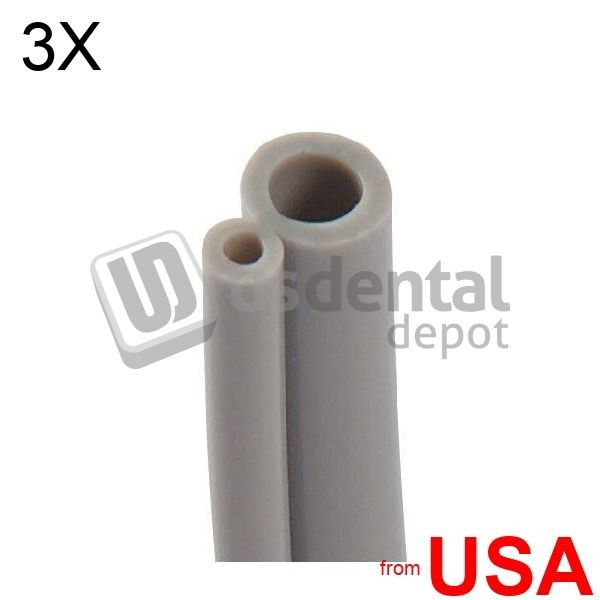 3X LOT of 2-Hole Borden Hose tubing for Handpiece GRAY per foot # T-1786- 421046