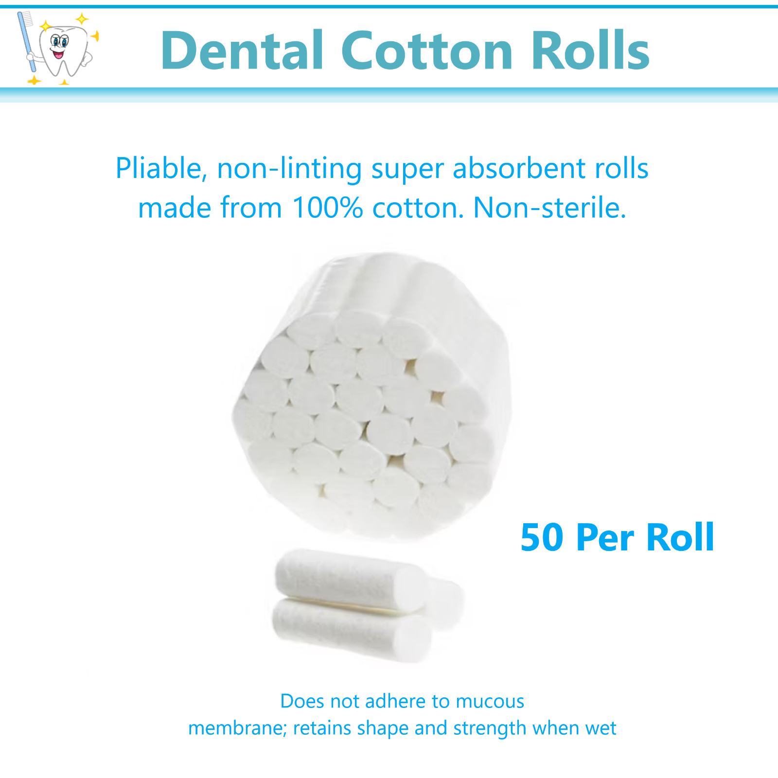 2000 x Dental Cotton Rolls Premium Quality Size #2 Medium Nonsterile, 3/8″ Roll