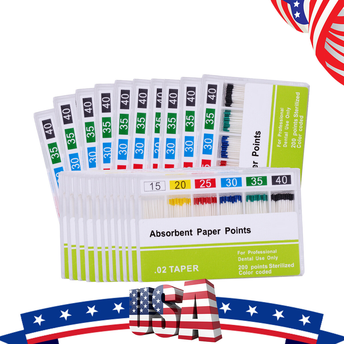 10 Packs Dental Root Canal Absorbent Paper Points Taper 0.02 15-40# Endodontic