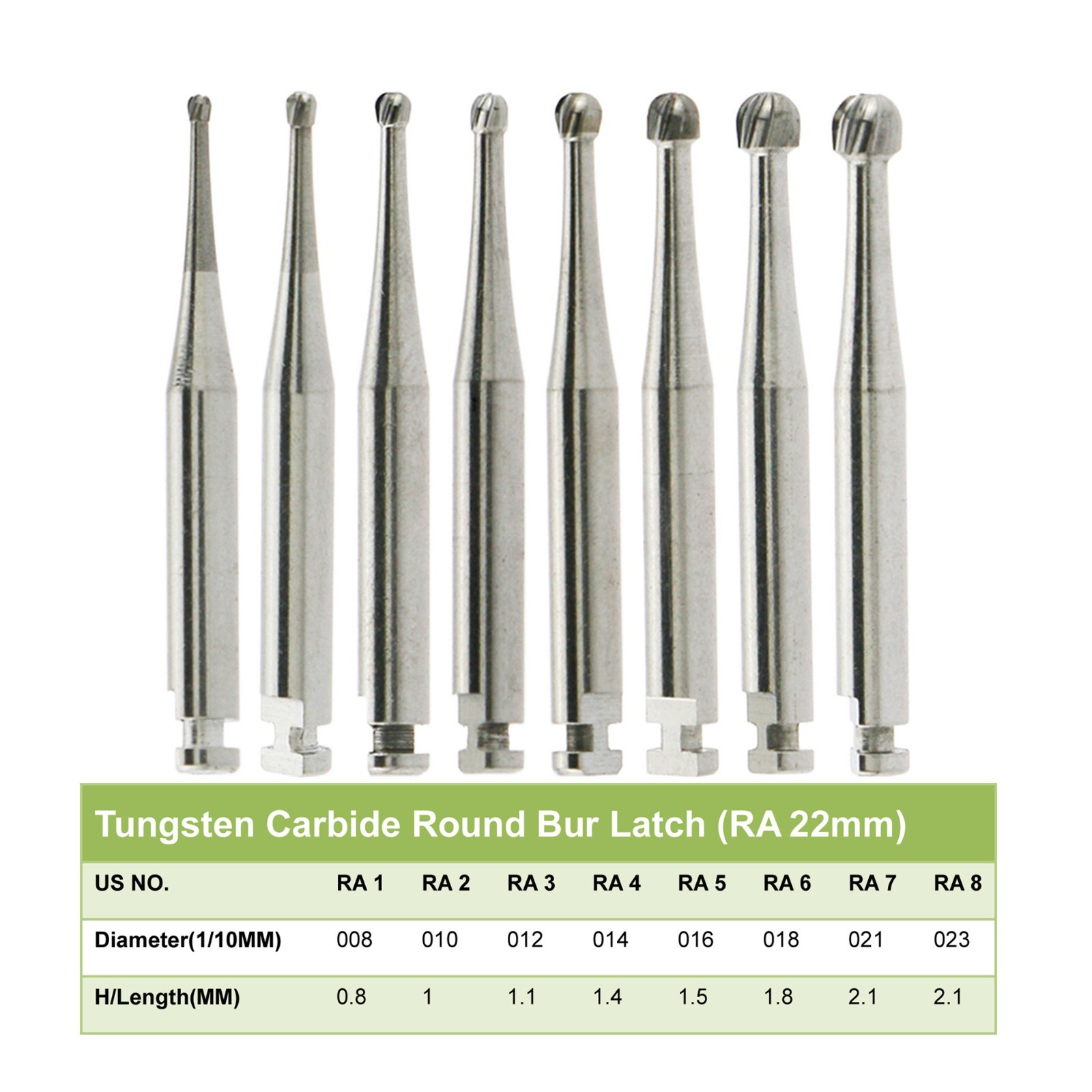 Dental RA Round Carbide Bur for Slow Speed Latch Type RA 1# – 8# Burs 5 Pcs/Box