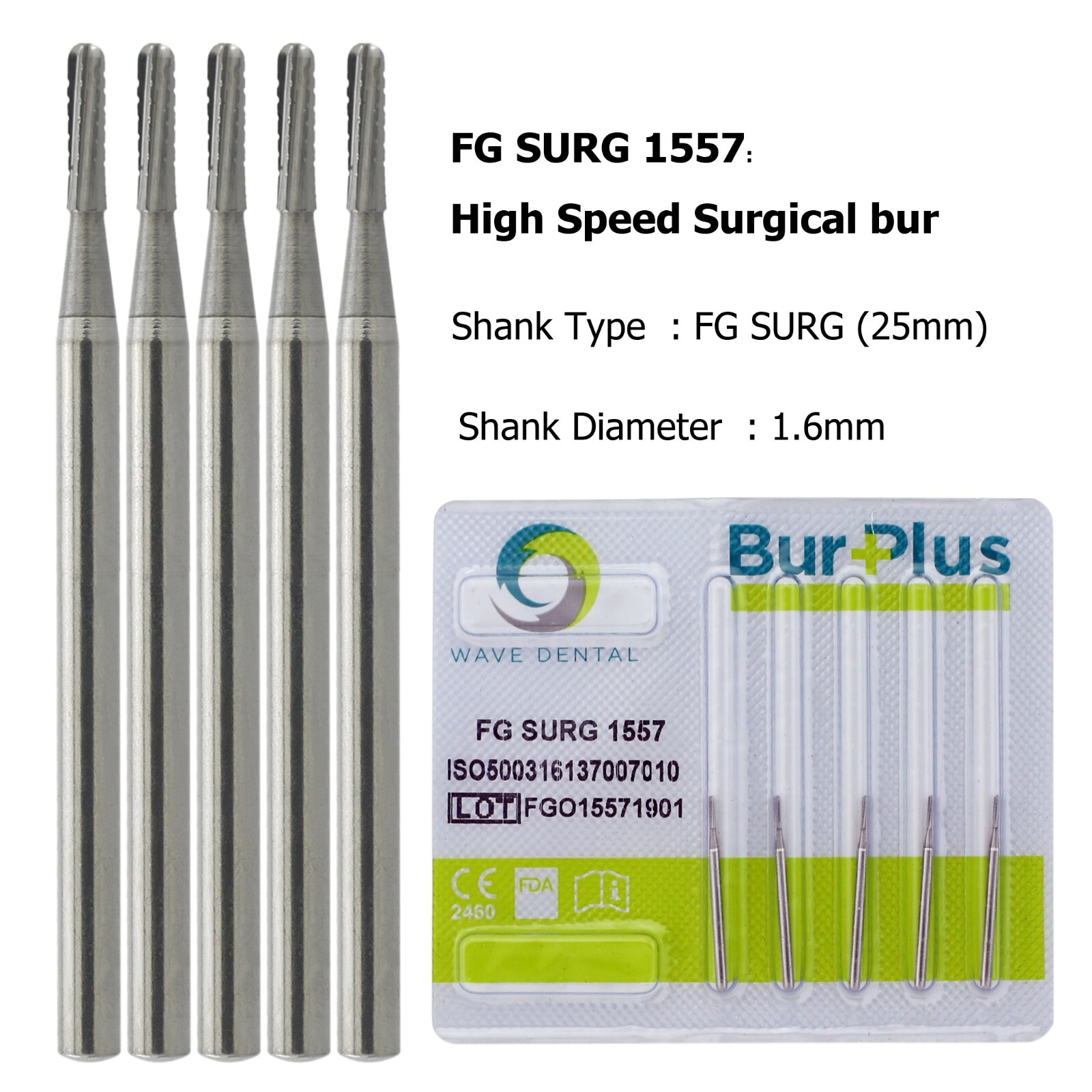 Wave Dental Surgical Burs Midwest FGOS 1557 1558 25mm Carbide For High Speed