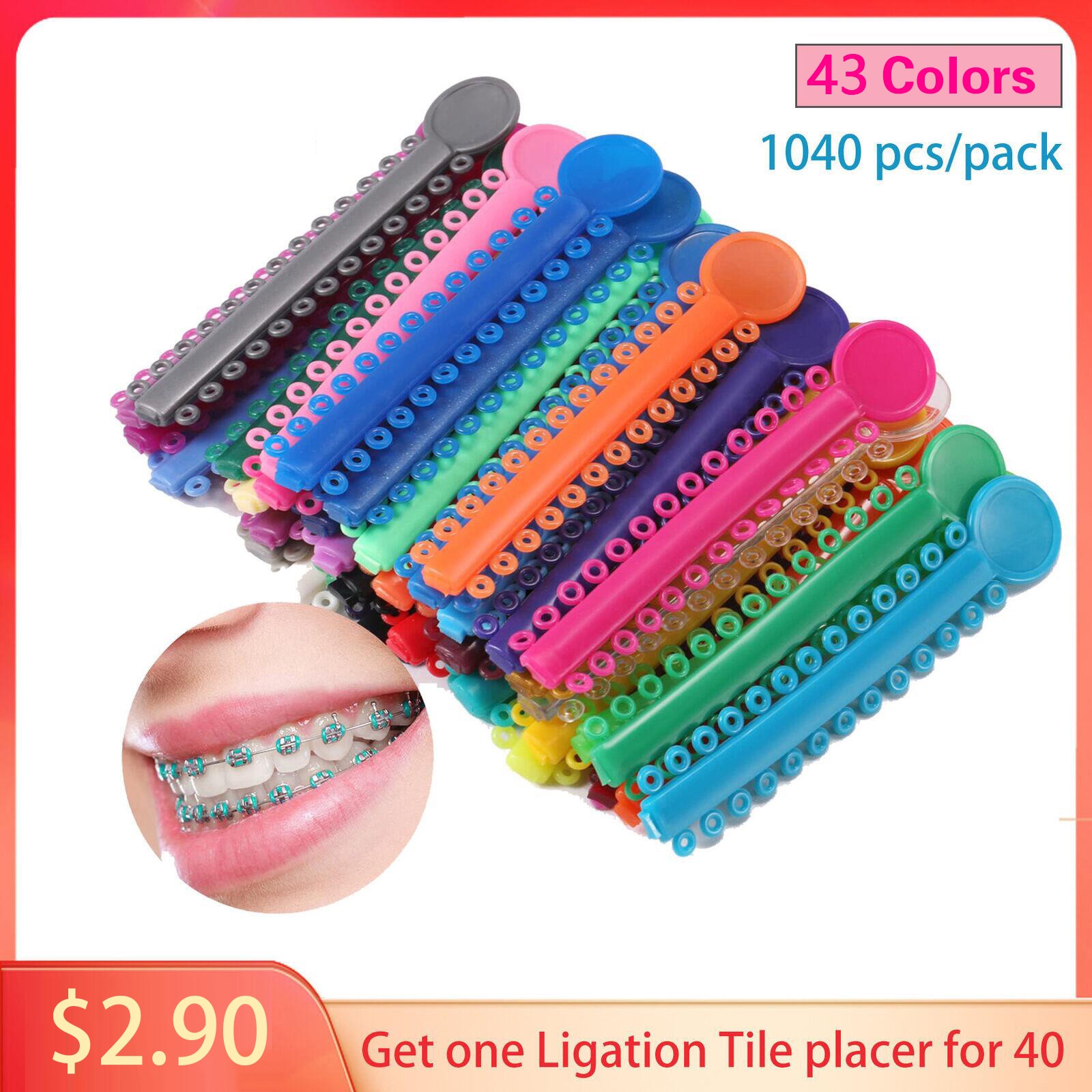 1 Bag Dental Orthodontic Ligature Ties Elastic Rubber Bands 45 Colors 1040 Pcs